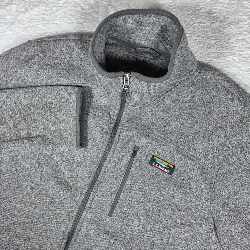 LL Bean Sweater Fleece Mens XL Gray Full Zip Pockets  L/S 504938